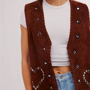 Understated Leather Brown Suede Studded Vest